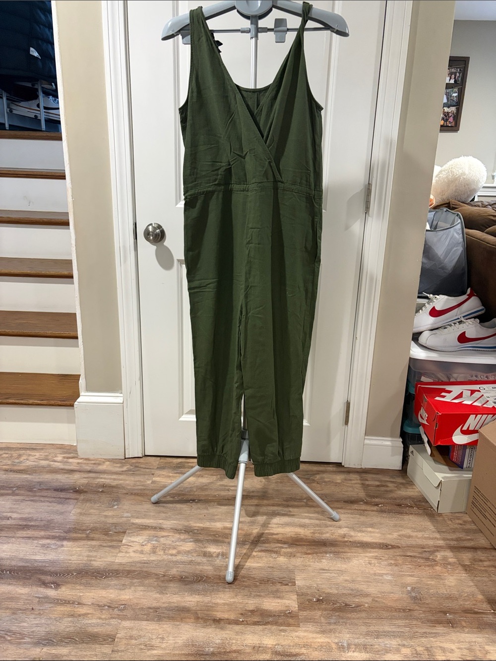 DREW Olive Green Sleeveless Wrap Jumpsuit